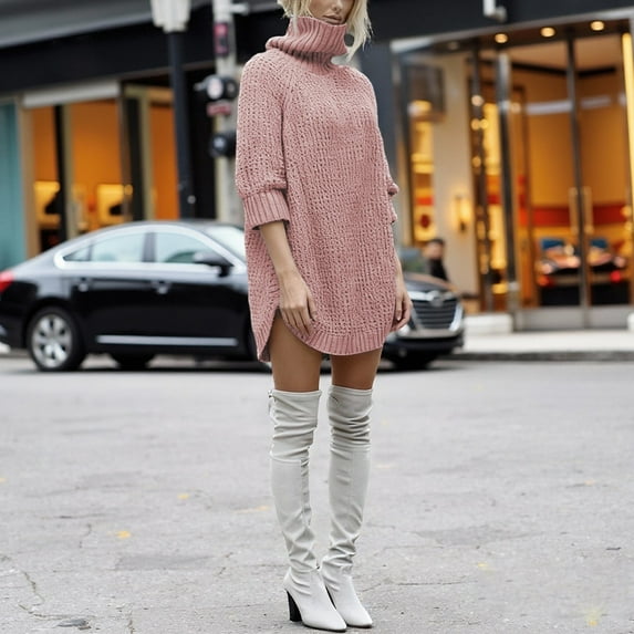 Sweaters for Women Trendy Casual Longline Solid Color Pullover Sweater Soft Comfortable Turtleneck Knit Top for Everyday Wear and Versatile Outfits