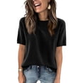 thumbnail image 1 of Sweaters for Women Trendy Crew Neck Knit Short Sleeve Spring Tops Summer Loose Fit Lightweight Casual Blouse, 1 of 6