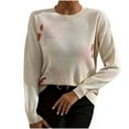 thumbnail image 1 of Sweaters for Women Trendy Fall Patchwork Sweatshirts Fashion Casual Loose Crew Neck Knitted Pullover Tops (Beige S), 1 of 6