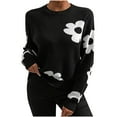 thumbnail image 1 of Sweaters for Women Trendy Fall Patchwork Sweatshirts Fashion Casual Loose Crew Neck Knitted Pullover Tops (Black XL), 1 of 6