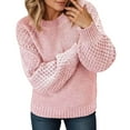 thumbnail image 1 of Sweaters for Women Trendy Fall Sweaters for Women Crewneck Knit Sweater Casual Loose Fit Solid Color Pullover Top With Jacquard Pattern, 1 of 5