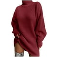 thumbnail image 1 of Sweaters for Women Trendy Fall Sweaters for Women Women Fashion Mid Length Raglan Sleeve Sweater Solid Color Turtleneck Sweater Dress, 1 of 5