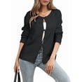 thumbnail image 1 of Sweaters for Women Trendy Fall Winter Open Front Long Sleeve Button Down Cropped Lady Jacket Black S, 1 of 9