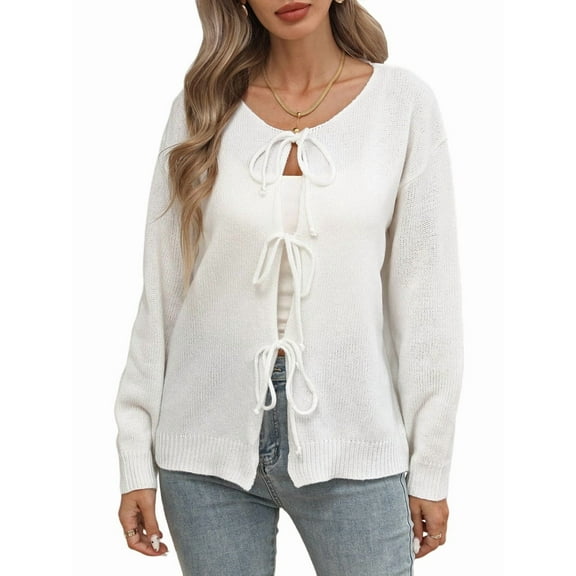 Sweaters for Women Trendy Fall Winter Open Front Long Sleeve Button Down Cropped Lady Jacket White S