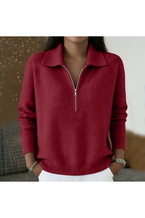 Sweaters for Women Trendy Half Zip Pullover Tops Cozy Polo V Neck Wool Shirts Lightweight Fall Sweatshirts