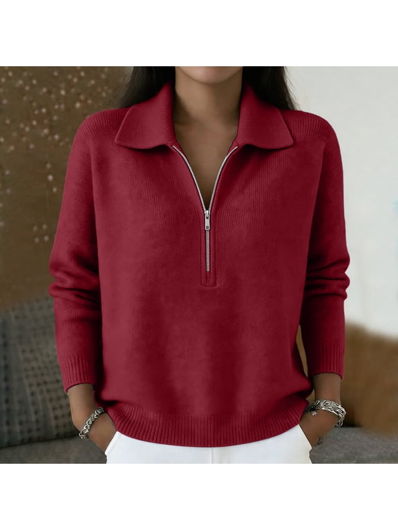Sweaters for Women Trendy Half Zip Pullover Tops Cozy Polo V Neck Wool Shirts Lightweight Fall Sweatshirts