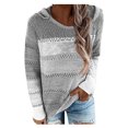 thumbnail image 1 of Sweaters for Women Trendy Hooded Knit Long Sleeve Stripe Shirt Pullover Fall Outfits Clothes,Grey,2XL, 1 of 2
