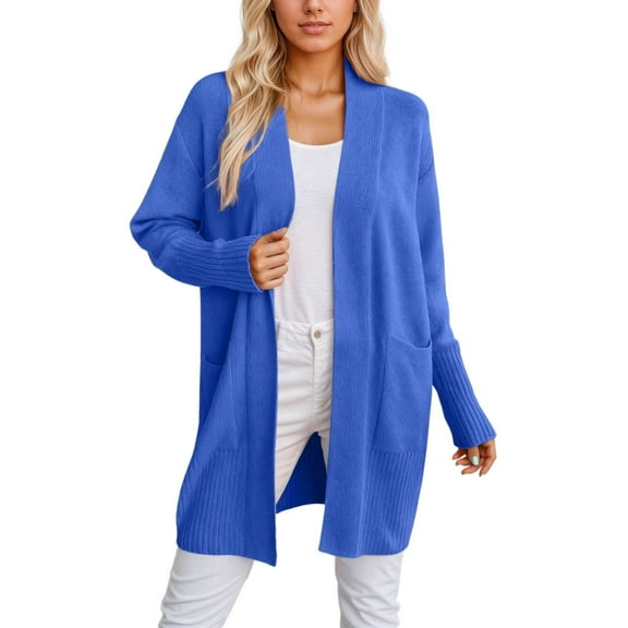 Sweaters for Women Trendy Knit Long Sleeve Cardigan Solid Color Fall Outerwear