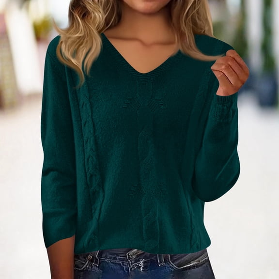 Sweaters for Women Trendy Long Sleeve Vneck Soft Lightweight Pullover Dressy Casual Ladies Knit Basic Shirts Blue L