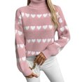 thumbnail image 1 of Sweaters for Women Trutleneck Valentine's Day Heart Knit Sweater Casual Ribbed Long Sleeve Knitted Pullover Sweater Alsol Lamesa, 1 of 6