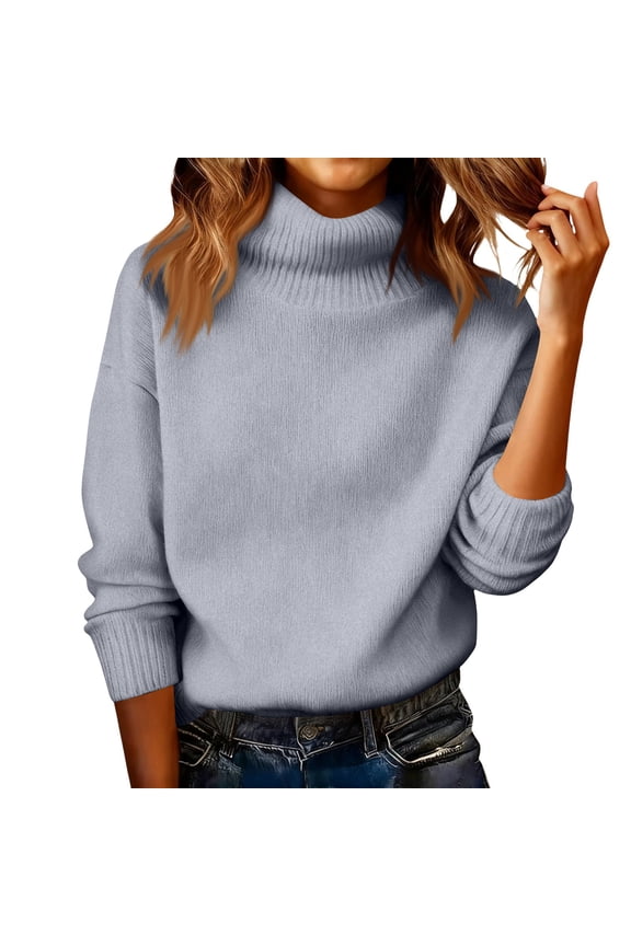Sweaters for Women Turtleneck 2026 Knitted Warm Pullover Light Long Sleeve Elegant Soft Sweater Gray S