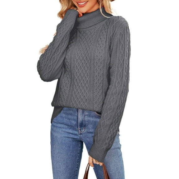 Sweaters for Women Turtleneck Cable Knit Sweater Plus Size Ribbed Long Sleeve Oversized Knitted Pullover Sweater Alsol Lamesa