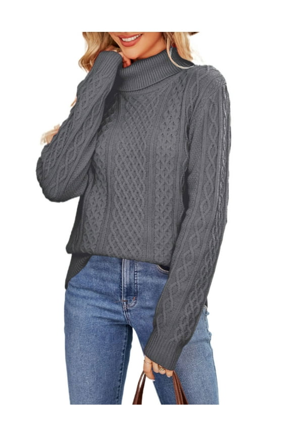 Sweaters for Women Turtleneck Cable Knit Sweater Plus Size Ribbed Long Sleeve Oversized Knitted Pullover Sweater Alsol Lamesa
