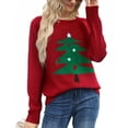 thumbnail image 1 of Sweaters for Women Ugly Christmas Sweater Crew Neck Long Sleeve Cute Funny Holiday Chrismas Tree Print Cable Knit Pullover Sweater Alsol Lamesa, 1 of 6