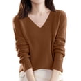 thumbnail image 1 of Sweaters for Women V Neck Casual Knit Long Sleeve Tops Lightweight Pullover Clothes Fall Fashion Outfits 2026 Coffee L, 1 of 6