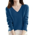 thumbnail image 1 of Sweaters for Women V Neck Casual Knit Long Sleeve Tops Lightweight Pullover Clothes Fall Fashion Outfits 2026 Dark Blue XL, 1 of 6