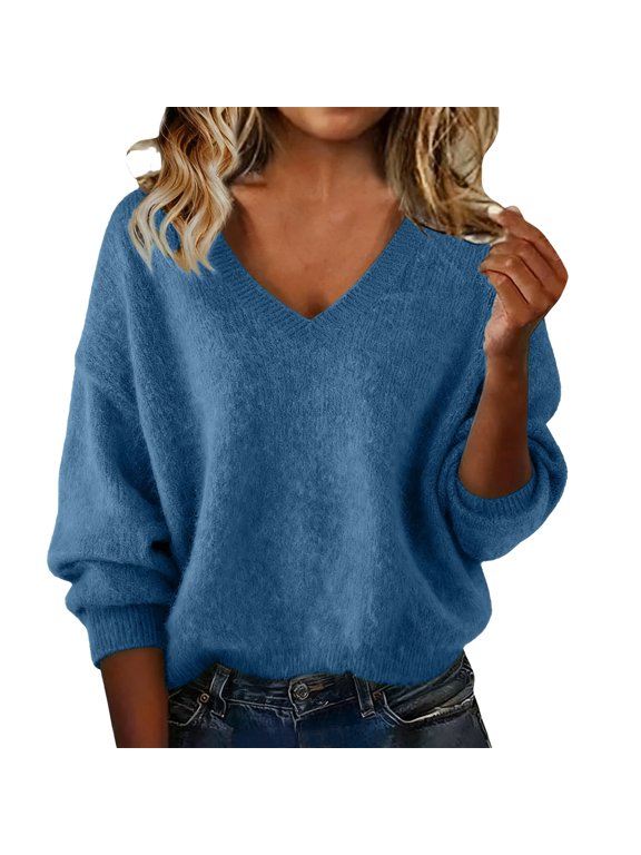 Sweaters for Women V Neck Fall Warm Knit Wool Pullover Sweater,S
