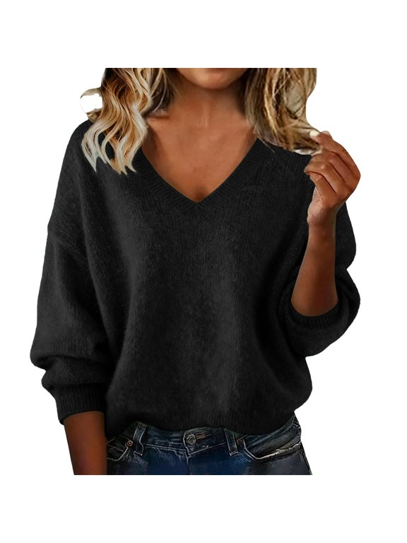 Sweaters for Women V Neck Fall Warm Knit Wool Pullover Sweater,XL