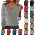 thumbnail image 1 of Sweaters for Women V Neck Long Sleeve Cozy Soft Wool Pullover Tops Loose Casual Knitted Warm Sweater, 1 of 5