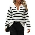 thumbnail image 1 of Sweaters for Women V Neck Long Sleeve Striped Knit Pullover Sweaters Tops Winter Sweaters Alsol Lamesa, 1 of 6