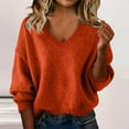 thumbnail image 1 of Sweaters for Women V Neck Long Sleeve Trendy Knitted Pullover Soft Warm Sweater Tops Saffron L, 1 of 6