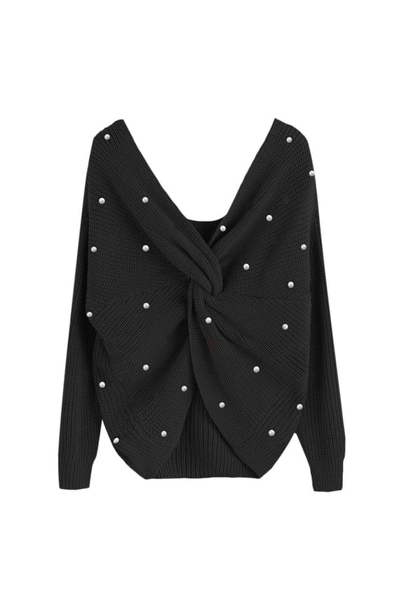 Pullover Sweaters For Women Elegant Cardigan V Neck Pearl Studded Button Design With Irregular Off Shoulder Knit Sweater Trendy Outerwear Fall Fashion Knitwear Tops