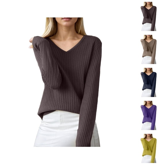 Sweaters for Women, V Neck Sweaters for Women, Ribbed Knit Long Sleeve Tunic, Soft Pullover for Fall 2025