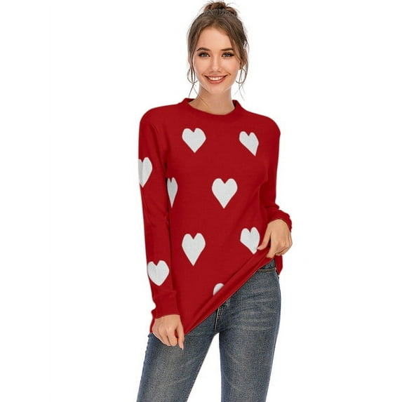 Sweaters for Women Valentine's Day Cute Hearts Print Pullover Sweaters Casual Knitted Jumper Tops Shermie
