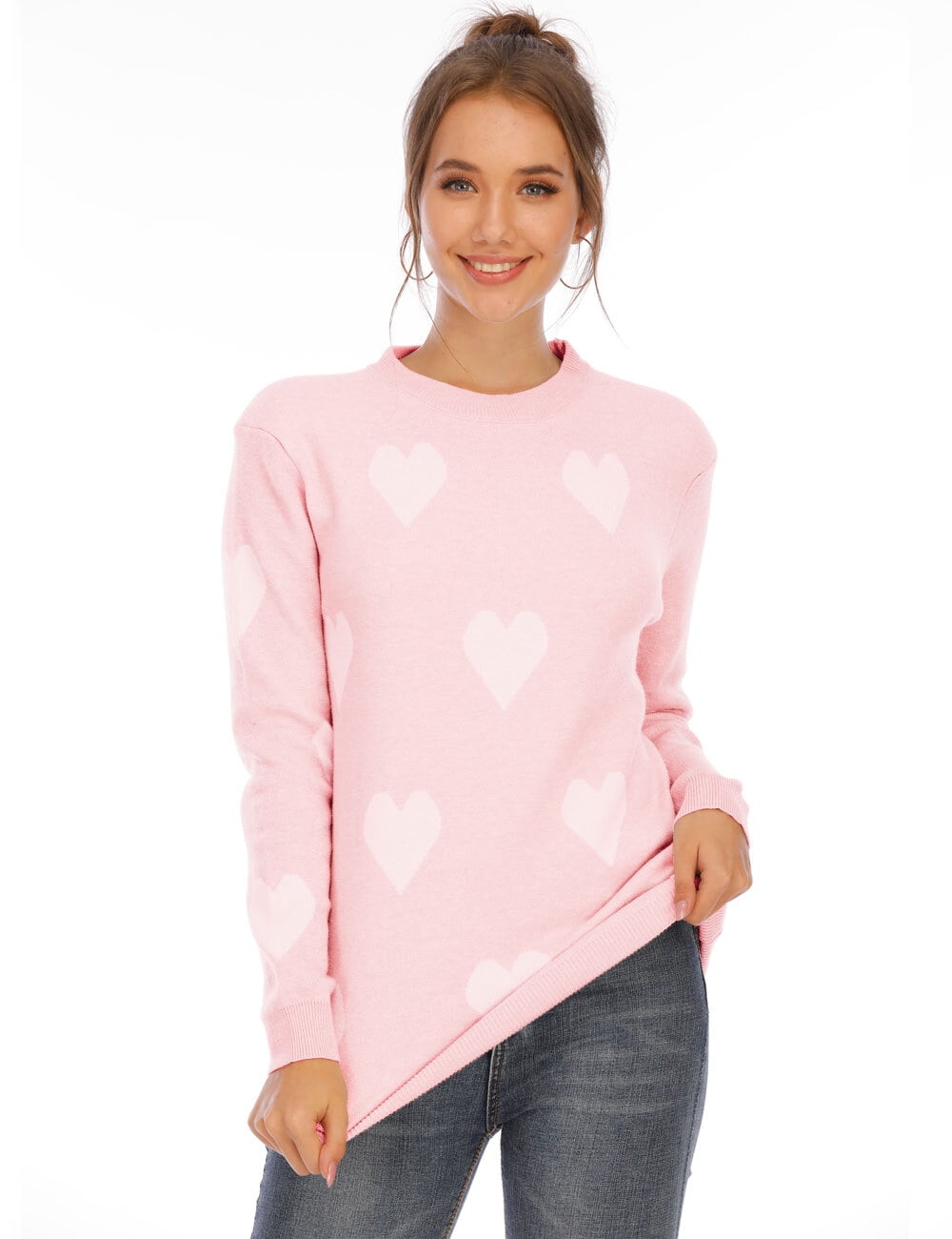 Sweaters for Women Valentine's Day Cute Hearts Print Pullover Sweaters