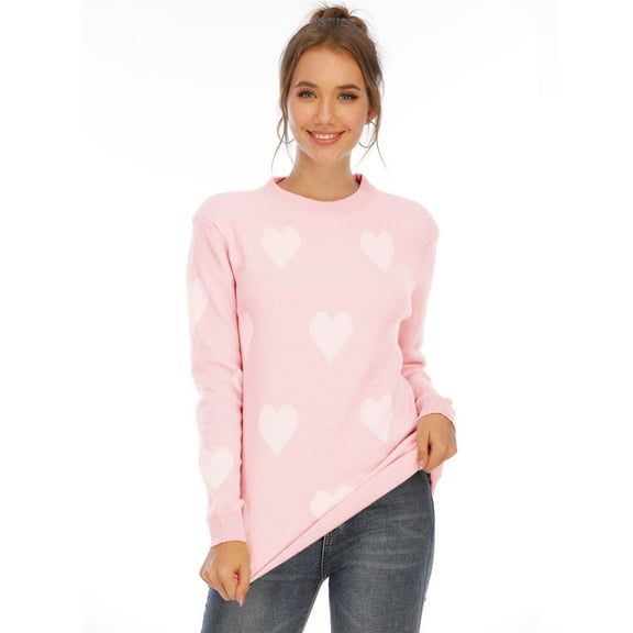 Sweaters for Women Valentine's Day Cute Hearts Print Pullover Sweaters Casual Knitted Jumper Tops Shermie