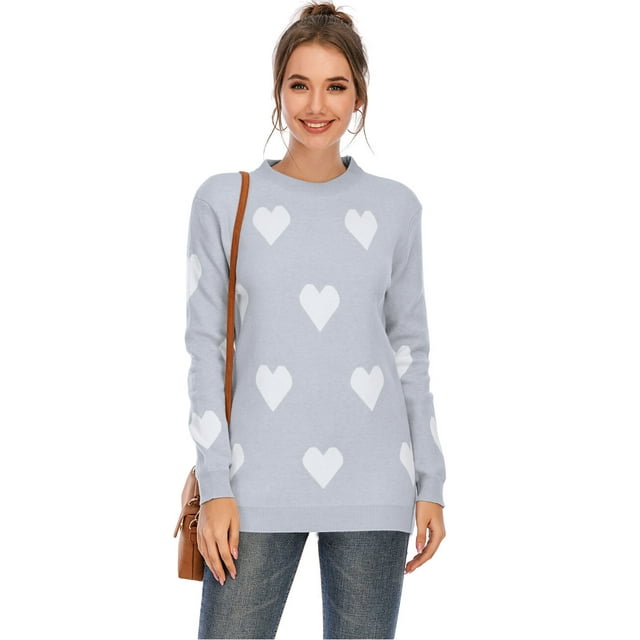 Sweaters for Women Valentine's Day Cute Hearts Print Pullover Sweaters