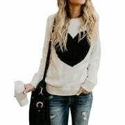 Sweaters for Women Long Sleeve Crewneck Cute Heart Print Knitted Pullover Sweaters Shermie