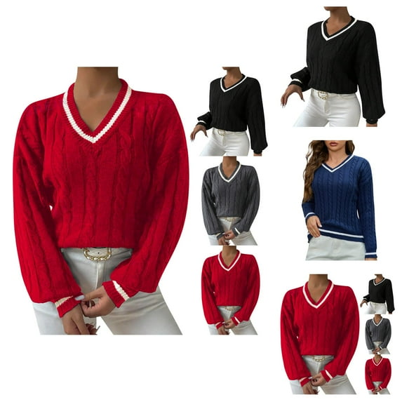 Sweaters for Women, Winter Sweaters for Women, V Neck Solid Color Thread Pullover, Casual Long Sleeve Top for Everyday Wear and Layering