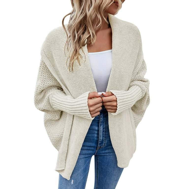 Sweaters for Women Women Casual Thick Solid Color Knit Cardigan V Neck Long Sleeve Sweater Jacket Color Beige Size M