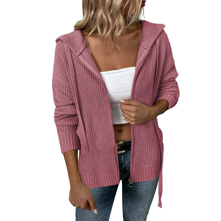 Women hooded long sleeve knitted sweater