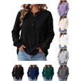 thumbnail image 1 of Sweaters for Women Zaewscy Women's Henley Neck Button Ribbed Knit Long Sleeve Loose Pullover Sweater Black L, 1 of 8