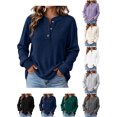 thumbnail image 1 of Sweaters for Women Zaewscy Women's Henley Neck Button Ribbed Knit Long Sleeve Loose Pullover Sweater Navy L, 1 of 8