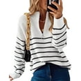 thumbnail image 1 of Sweaters for Women Zip up Crew Neck Long Sleeve Striped Sweater Knitted Pullover Sweaters Tops Winter Womens Sweaters Alsol Lamesa, 1 of 6