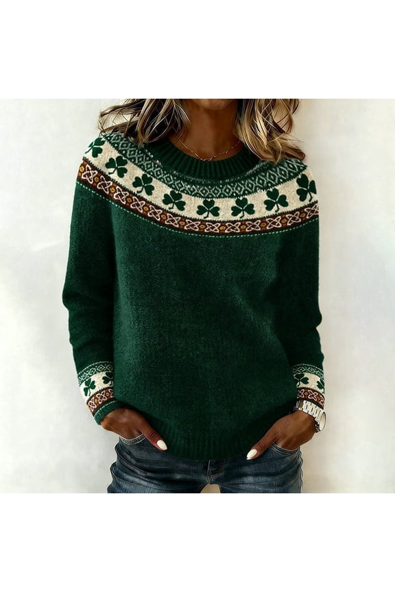 Sweaters for Womens St. Patricks Day Sweaters Shamrock Cozy Knitted Pullover Jumpers
