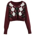 thumbnail image 1 of Sweaters for women Fashion Women's Argyle Pattern Long Sleeve England Style Sweaters Ladies Top christmas sweater women, 1 of 2