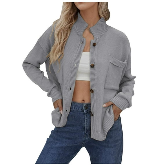 Sweaters for women New Selling Knitted Coat Stand Collar Solid Color Cardigan Sweater Women's Dress christmas sweater women