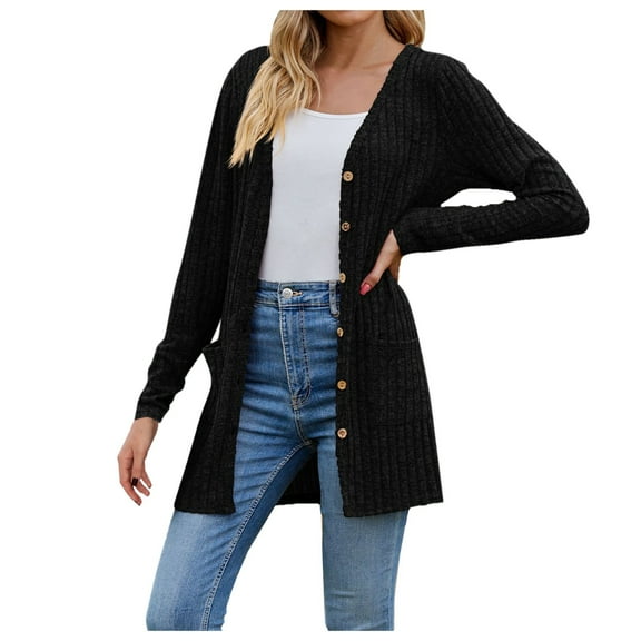 Sweaters for women Women 2024 Autumn Mid Long Cardigan Casual Long Sleeve Neck Knitted Sweater Cardigans With Pocket christmas sweater women