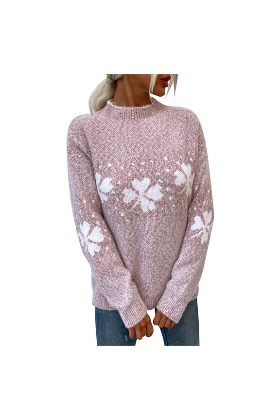 Sweaters for women Women's Christmas Half High Neck Pullover Snowflake Sweater christmas sweater women
