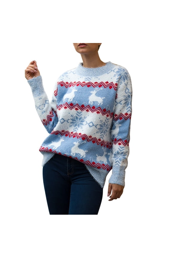Sweaters for women Women's Christmas Snowflake Fawn Pullover Knit Sweater Long Sleeve Plush Warm Sweater christmas sweater women