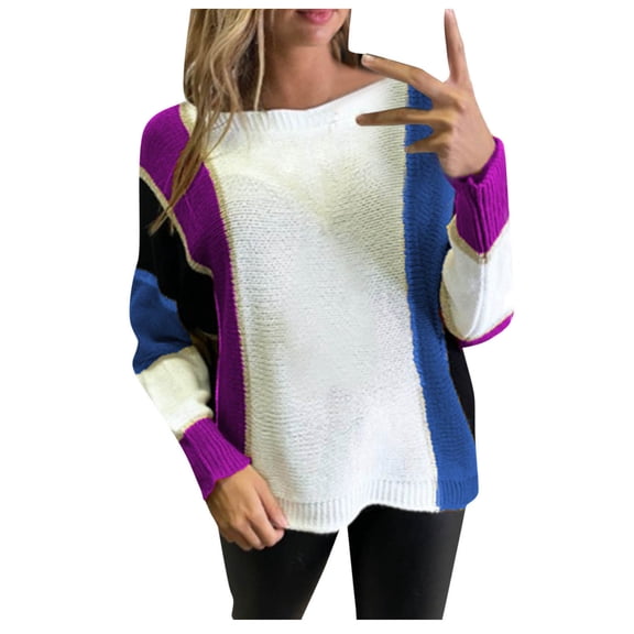 Sweaters for women Women's Fashion Contrast Color Round Neck Long Sleeve Pullover Sweater christmas sweater women