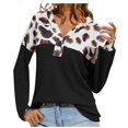 thumbnail image 1 of Sweaters for women Women's Fashion Leopard Printed Solid Stitching Loose Button V-Neck Long Sleeve Knitted Sweater christmas sweater women, 1 of 6
