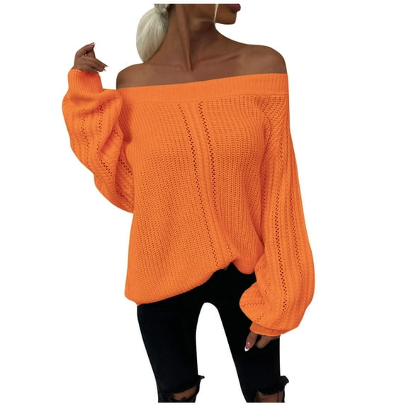 Sweaters for women Women's Long-Sleeved One-Word Collar Pullover Sleeve Off-Shoulder Solid Color Sweater christmas sweater women
