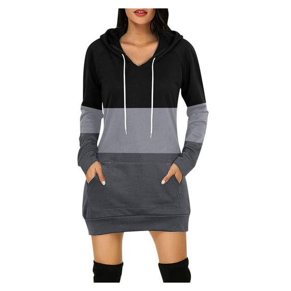 Sweaters for women Womens Hoodies Long Sleeve Lightweight Long Blouse Pockets Sweatshirts Dress