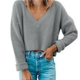 thumbnail image 1 of Sweaters for women Womens V Neck Knt Cropped Top Long Sleeve Pullover Short Crop Sweater christmas sweater women, 1 of 4