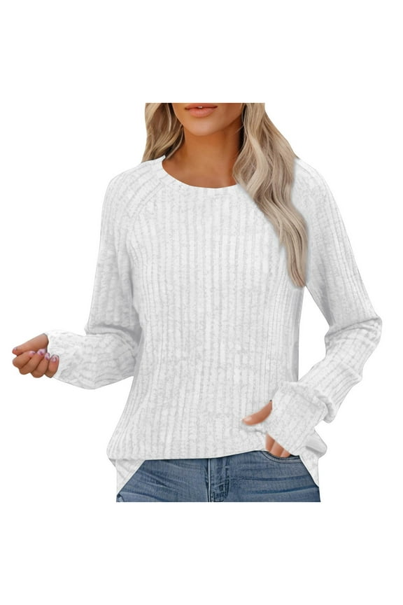 Sweaters&nbsp;for Women Casual Round Neck Solid Color Long Sleeve Knitted Pullover Tops